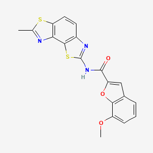 molecular formula C19H13N3O3S2 B2882776 7-甲氧基-N-(7-甲基苯并[1,2-d:3,4-d']双(噻唑)-2-基)苯并呋喃-2-甲酰胺 CAS No. 921569-13-3