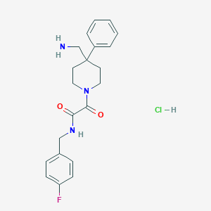 molecular formula C21H25ClFN3O2 B2882797 2-[4-(Aminomethyl)-4-phenylpiperidin-1-yl]-N-[(4-fluorophenyl)methyl]-2-oxoacetamide;hydrochloride CAS No. 2418674-34-5