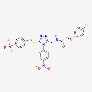 2-(4-chlorophenoxy)-N-[[4-(4-nitrophenyl)-5-[[4-(trifluoromethyl)phenyl]methylsulfanyl]-1,2,4-triazol-3-yl]methyl]acetamide