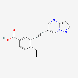molecular formula C17H13N3O2 B2882828 4-Ethyl-3-(2-{pyrazolo[1,5-a]pyrimidin-6-yl}ethynyl)benzoic acid CAS No. 1429618-03-0