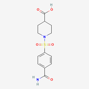 molecular formula C13H16N2O5S B2882835 1-(4-氨基甲酰基苯磺酰基)哌啶-4-羧酸 CAS No. 923212-38-8