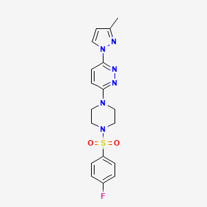 molecular formula C18H19FN6O2S B2882871 3-(4-((4-氟苯基)磺酰基)哌嗪-1-基)-6-(3-甲基-1H-吡唑-1-基)哒嗪 CAS No. 1013756-15-4