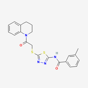 molecular formula C21H20N4O2S2 B2882887 N-(5-((2-(3,4-dihydroquinolin-1(2H)-yl)-2-oxoethyl)thio)-1,3,4-thiadiazol-2-yl)-3-methylbenzamide CAS No. 392300-12-8