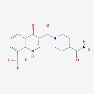molecular formula C17H16F3N3O3 B2882904 1-(4-Hydroxy-8-(trifluoromethyl)quinoline-3-carbonyl)piperidine-4-carboxamide CAS No. 946360-38-9