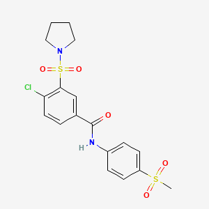 molecular formula C18H19ClN2O5S2 B2882916 4-氯-N-(4-(甲磺酰基)苯基)-3-(吡咯烷-1-基磺酰基)苯甲酰胺 CAS No. 900135-75-3
