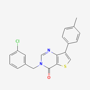 molecular formula C20H15ClN2OS B2882963 3-(3-chlorobenzyl)-7-(4-methylphenyl)thieno[3,2-d]pyrimidin-4(3H)-one CAS No. 1207031-61-5