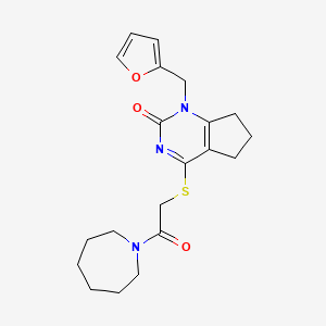 molecular formula C20H25N3O3S B2882984 4-[2-(azepan-1-yl)-2-oxoethyl]sulfanyl-1-(furan-2-ylmethyl)-6,7-dihydro-5H-cyclopenta[d]pyrimidin-2-one CAS No. 933204-67-2