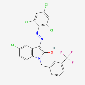 molecular formula C22H12Cl4F3N3O B2882989 5-chloro-1-[3-(trifluoromethyl)benzyl]-1H-indole-2,3-dione 3-[N-(2,4,6-trichlorophenyl)hydrazone] CAS No. 303984-82-9