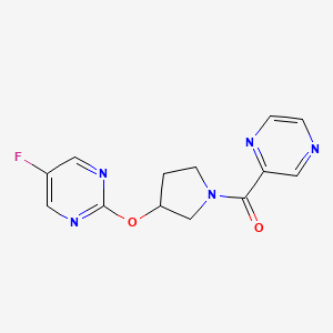 molecular formula C13H12FN5O2 B2882996 (3-((5-氟嘧啶-2-基)氧基)吡咯烷-1-基)(吡嗪-2-基)甲酮 CAS No. 2034360-19-3