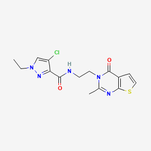 molecular formula C15H16ClN5O2S B2883005 4-chloro-1-ethyl-N-(2-(2-methyl-4-oxothieno[2,3-d]pyrimidin-3(4H)-yl)ethyl)-1H-pyrazole-3-carboxamide CAS No. 1904028-28-9