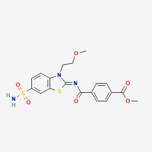 molecular formula C19H19N3O6S2 B2883010 (Z)-methyl 4-((3-(2-methoxyethyl)-6-sulfamoylbenzo[d]thiazol-2(3H)-ylidene)carbamoyl)benzoate CAS No. 865160-24-3