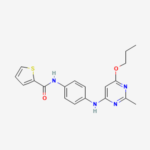 molecular formula C19H20N4O2S B2883015 N-(4-((2-甲基-6-丙氧嘧啶-4-基)氨基)苯基)噻吩-2-甲酰胺 CAS No. 946303-22-6