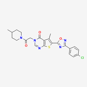 molecular formula C23H22ClN5O3S B2883027 6-[3-(4-chlorophenyl)-1,2,4-oxadiazol-5-yl]-5-methyl-3-[2-(4-methylpiperidin-1-yl)-2-oxoethyl]-3H,4H-thieno[2,3-d]pyrimidin-4-one CAS No. 1243024-21-6