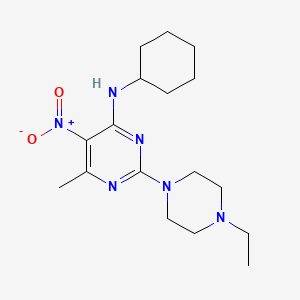 molecular formula C17H28N6O2 B2883028 N-cyclohexyl-2-(4-ethylpiperazin-1-yl)-6-methyl-5-nitropyrimidin-4-amine CAS No. 1208691-39-7