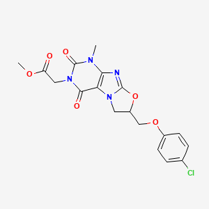 molecular formula C18H17ClN4O6 B2883035 methyl 2-(7-((4-chlorophenoxy)methyl)-1-methyl-2,4-dioxo-1,2,6,7-tetrahydrooxazolo[2,3-f]purin-3(4H)-yl)acetate CAS No. 1203397-29-8