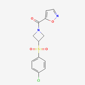 molecular formula C13H11ClN2O4S B2883047 (3-((4-Chlorophenyl)sulfonyl)azetidin-1-yl)(isoxazol-5-yl)methanone CAS No. 1797887-21-8