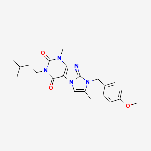 molecular formula C22H27N5O3 B2883052 3-isopentyl-8-(4-methoxybenzyl)-1,7-dimethyl-1H-imidazo[2,1-f]purine-2,4(3H,8H)-dione CAS No. 887865-09-0