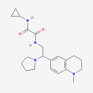 molecular formula C21H30N4O2 B2883108 N1-cyclopropyl-N2-(2-(1-methyl-1,2,3,4-tetrahydroquinolin-6-yl)-2-(pyrrolidin-1-yl)ethyl)oxalamide CAS No. 921924-21-2