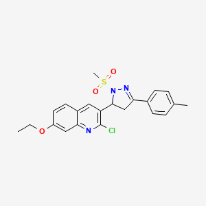 molecular formula C22H22ClN3O3S B2883159 2-chloro-7-ethoxy-3-(1-(methylsulfonyl)-3-(p-tolyl)-4,5-dihydro-1H-pyrazol-5-yl)quinoline CAS No. 442650-13-7