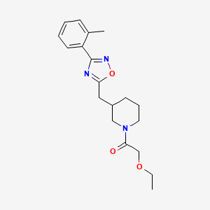 molecular formula C19H25N3O3 B2883173 2-Ethoxy-1-(3-((3-(o-tolyl)-1,2,4-oxadiazol-5-yl)methyl)piperidin-1-yl)ethanone CAS No. 1706007-35-3