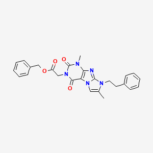 molecular formula C26H25N5O4 B2883185 benzyl 2-(1,7-dimethyl-2,4-dioxo-8-phenethyl-1H-imidazo[2,1-f]purin-3(2H,4H,8H)-yl)acetate CAS No. 887468-30-6