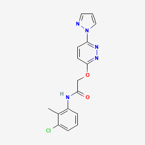 molecular formula C16H14ClN5O2 B2883191 2-((6-(1H-pyrazol-1-yl)pyridazin-3-yl)oxy)-N-(3-chloro-2-methylphenyl)acetamide CAS No. 1428363-77-2