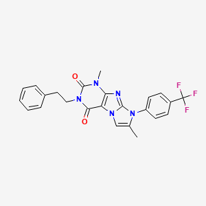 molecular formula C24H20F3N5O2 B2883198 1,7-dimethyl-3-phenethyl-8-(4-(trifluoromethyl)phenyl)-1H-imidazo[2,1-f]purine-2,4(3H,8H)-dione CAS No. 904372-17-4