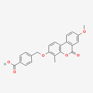 molecular formula C23H18O6 B2883220 4-[(8-Methoxy-4-methyl-6-oxobenzo[c]chromen-3-yl)oxymethyl]benzoic acid CAS No. 384364-48-1