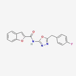 molecular formula C18H12FN3O3 B2883222 N-(5-(4-fluorobenzyl)-1,3,4-oxadiazol-2-yl)benzofuran-2-carboxamide CAS No. 954670-99-6