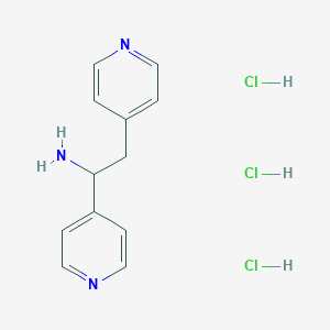 molecular formula C12H16Cl3N3 B2883224 1,2-Dipyridin-4-ylethanamine;trihydrochloride CAS No. 2402831-03-0
