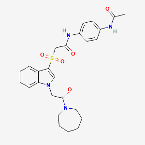 N-(4-acetamidophenyl)-2-((1-(2-(azepan-1-yl)-2-oxoethyl)-1H-indol-3-yl)sulfonyl)acetamide
