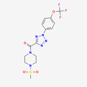 molecular formula C14H15F3N6O4S B2883236 (4-(甲磺酰基)哌嗪-1-基)(2-(4-(三氟甲氧基)苯基)-2H-四唑-5-基)甲酮 CAS No. 1396874-99-9