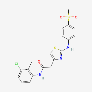 molecular formula C19H18ClN3O3S2 B2883252 N-(3-chloro-2-methylphenyl)-2-(2-((4-(methylsulfonyl)phenyl)amino)thiazol-4-yl)acetamide CAS No. 1105218-22-1