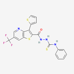molecular formula C20H13F3N4OS3 B2883265 N-phenyl-2-{[3-(2-thienyl)-6-(trifluoromethyl)thieno[3,2-b]pyridin-2-yl]carbonyl}-1-hydrazinecarbothioamide CAS No. 478048-37-2