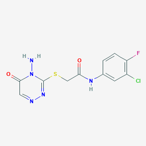 molecular formula C11H9ClFN5O2S B2883267 2-[(4-amino-5-oxo-4,5-dihydro-1,2,4-triazin-3-yl)sulfanyl]-N-(3-chloro-4-fluorophenyl)acetamide CAS No. 898622-19-0