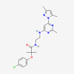 2-(4-chlorophenoxy)-N-(2-((6-(3,5-dimethyl-1H-pyrazol-1-yl)-2-methylpyrimidin-4-yl)amino)ethyl)-2-methylpropanamide