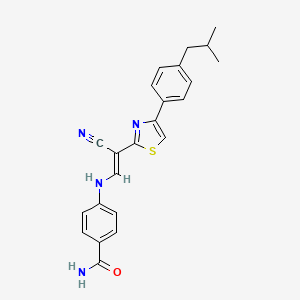 molecular formula C23H22N4OS B2883278 (E)-4-((2-cyano-2-(4-(4-isobutylphenyl)thiazol-2-yl)vinyl)amino)benzamide CAS No. 1321862-60-5