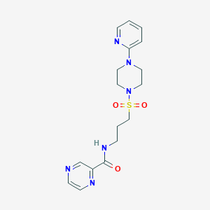 molecular formula C17H22N6O3S B2883283 N-(3-((4-(pyridin-2-yl)piperazin-1-yl)sulfonyl)propyl)pyrazine-2-carboxamide CAS No. 1021248-11-2