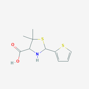 molecular formula C10H13NO2S2 B2883296 5,5-Dimethyl-2-(2-thienyl)-1,3-thiazolidine-4-carboxylic acid CAS No. 56888-63-2