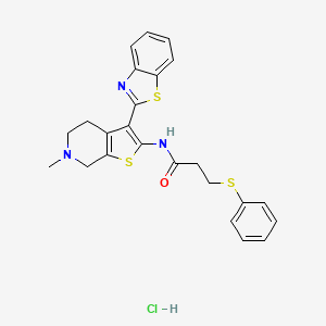 molecular formula C24H24ClN3OS3 B2883321 N-(3-(benzo[d]thiazol-2-yl)-6-methyl-4,5,6,7-tetrahydrothieno[2,3-c]pyridin-2-yl)-3-(phenylthio)propanamide hydrochloride CAS No. 1189872-89-6