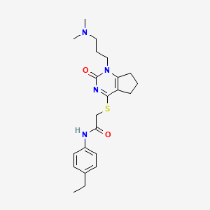molecular formula C22H30N4O2S B2883323 2-[[1-[3-(dimethylamino)propyl]-2-oxo-6,7-dihydro-5H-cyclopenta[d]pyrimidin-4-yl]sulfanyl]-N-(4-ethylphenyl)acetamide CAS No. 898434-16-7