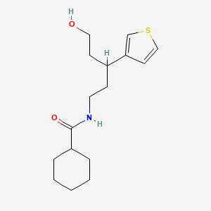 N-(5-hydroxy-3-(thiophen-3-yl)pentyl)cyclohexanecarboxamide