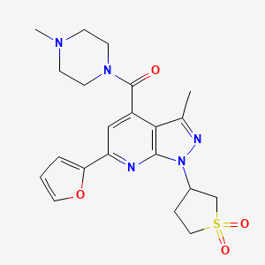 molecular formula C21H25N5O4S B2883353 (1-(1,1-二氧化四氢噻吩-3-基)-6-(呋喃-2-基)-3-甲基-1H-吡唑并[3,4-b]吡啶-4-基)(4-甲基哌嗪-1-基)甲苯酮 CAS No. 1021215-58-6