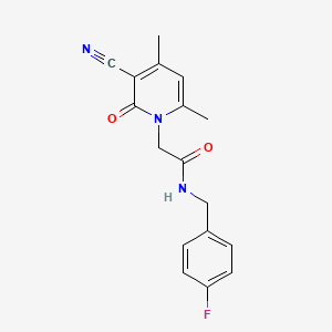 molecular formula C17H16FN3O2 B2883354 2-(3-cyano-4,6-dimethyl-2-oxopyridin-1(2H)-yl)-N-(4-fluorobenzyl)acetamide CAS No. 941913-38-8