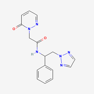 molecular formula C16H16N6O2 B2883360 2-(6-oxopyridazin-1(6H)-yl)-N-(1-phenyl-2-(2H-1,2,3-triazol-2-yl)ethyl)acetamide CAS No. 2034560-30-8