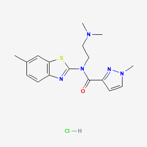 molecular formula C17H22ClN5OS B2883378 N-(2-(dimethylamino)ethyl)-1-methyl-N-(6-methylbenzo[d]thiazol-2-yl)-1H-pyrazole-3-carboxamide hydrochloride CAS No. 1185076-80-5