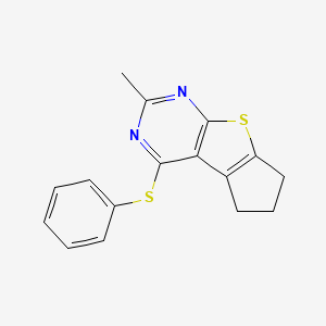 molecular formula C16H14N2S2 B2883391 2-methyl-4-(phenylthio)-6,7-dihydro-5H-cyclopenta[4,5]thieno[2,3-d]pyrimidine CAS No. 452923-34-1