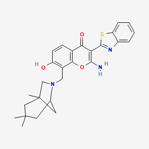 molecular formula C27H29N3O3S B2883421 2-amino-3-(1,3-benzothiazol-2-yl)-7-hydroxy-8-[(1,3,3-trimethyl-6-azabicyclo[3.2.1]oct-6-yl)methyl]-4H-chromen-4-one CAS No. 610759-83-6