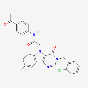 molecular formula C28H23ClN4O3 B2883424 N-(4-acetylphenyl)-2-(3-(2-chlorobenzyl)-8-methyl-4-oxo-3H-pyrimido[5,4-b]indol-5(4H)-yl)acetamide CAS No. 1189716-25-3