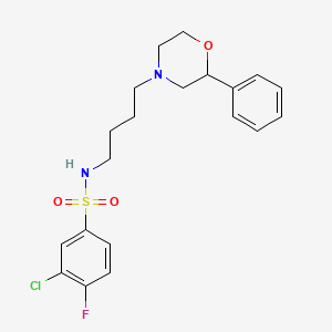 molecular formula C20H24ClFN2O3S B2883443 3-chloro-4-fluoro-N-(4-(2-phenylmorpholino)butyl)benzenesulfonamide CAS No. 954080-84-3